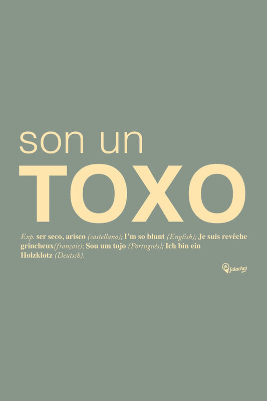 Cartel co significado da expresión galega "son un toxo": ser seco, arisco